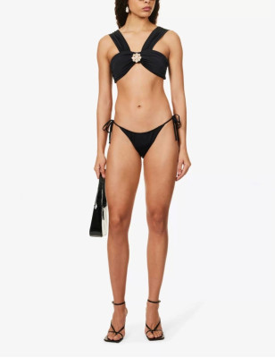 İnci Aksesuarlı Siyah Bikini Takım