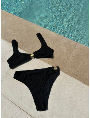 Gold Midye Detaylı Likralı Siyah Bikini Takım