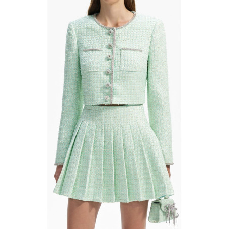 Kristal Düğmeli Mint Tasarım Tüvid Ceket