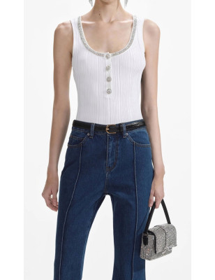 Kristal Taş Detaylı Fitilli Tasarım Beyaz Bluz