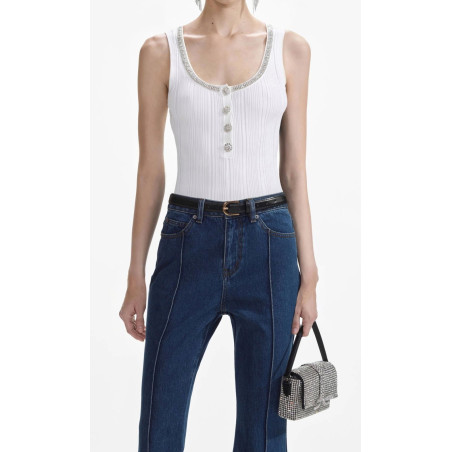 Kristal Taş Detaylı Fitilli Tasarım Beyaz Bluz