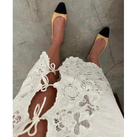 Pencereli Dantel Beyaz Tasarım Etek